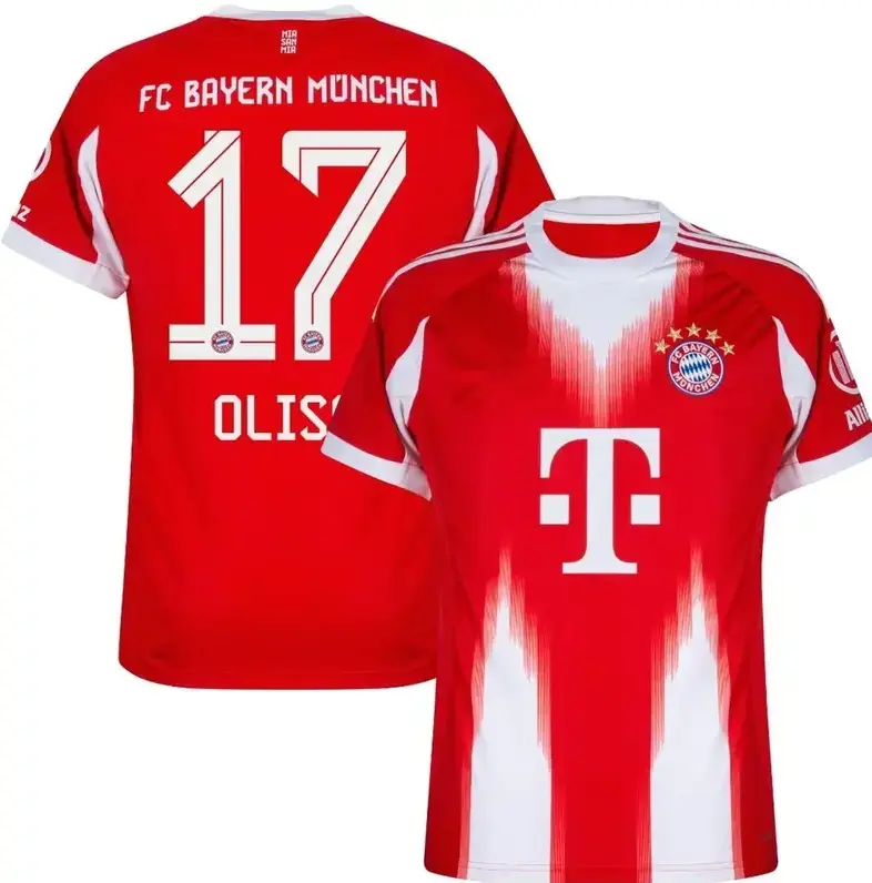 Bayern Munich #17 Olise Home/Away Jersey 2025/26 – Unisex Red Bundesliga Replica Soccer Shirt, Football Fan Match Day Top