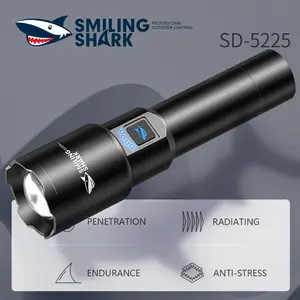 【SD-5225】Smiling Shark Outdoor Photo Understanding Laser Strong Light Flashlight USB Quick Charging, High Capacity, Long Range