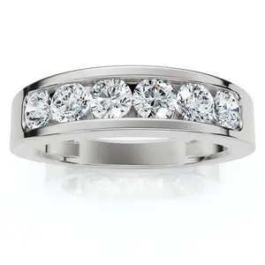 1Ct Diamond Channel Set Polished Wedding Band Mens Ring 14k White Gold Lab Grown