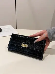 Women's Fashion Crocodile Embossed Long Wallet, Casual Versatile Card Holder, Trendy All-match Long Wallet for Daily Use, Stylish Wallet, Bifold Wallets