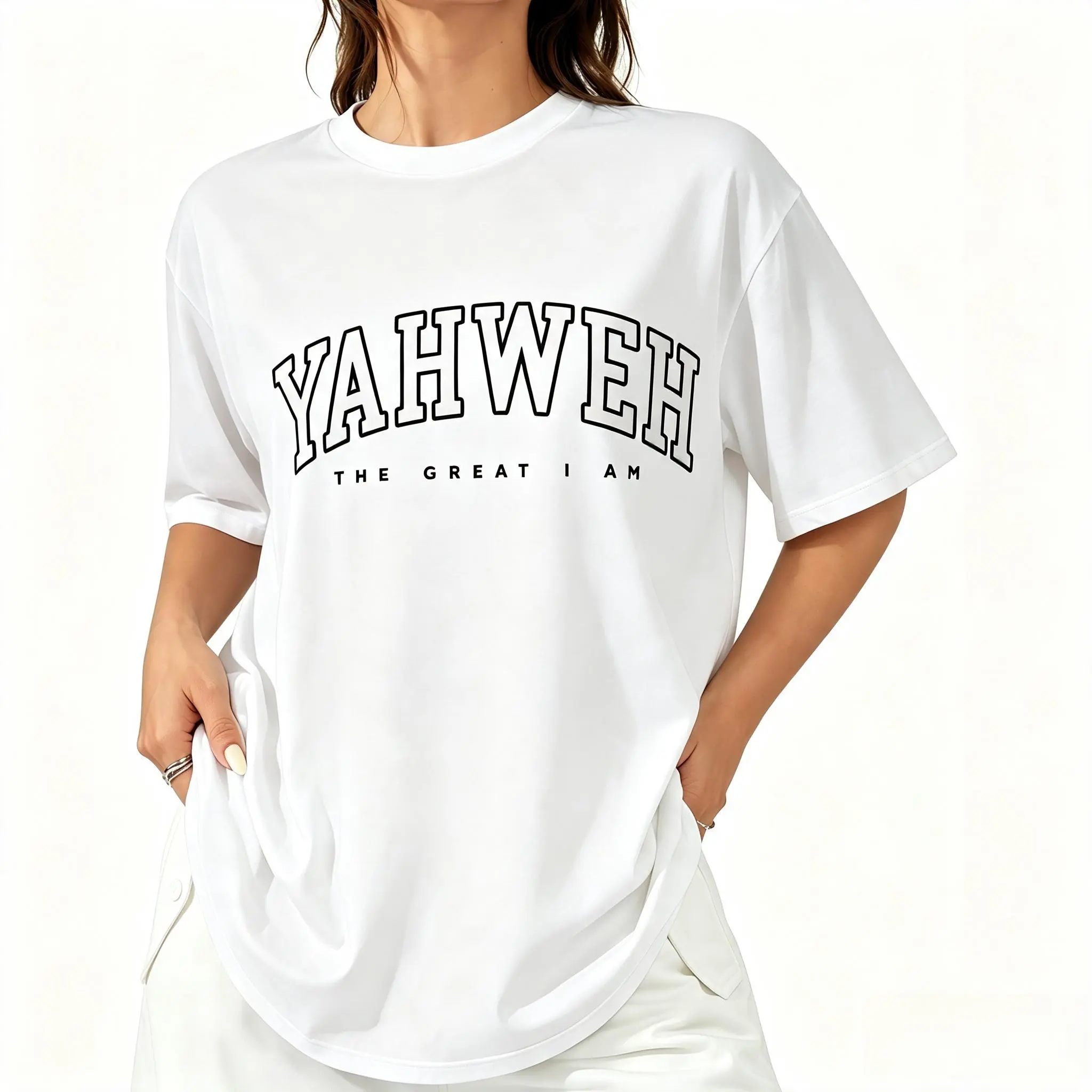 Women's 100% Cotton Round Neck Short Sleeve Soft Casual Christian T-Shirt, Yahweh Jesus God Bible Verse Graphic Top -  Campus Daily Wear, Shortsleeve Breathable Womenswear