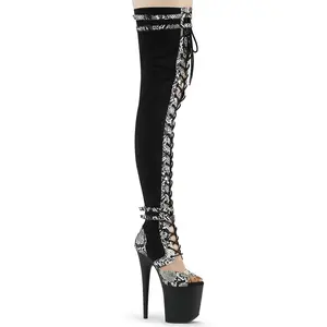 8 Inch Heel FLAMINGO-3027SP Snake Print Lace Up Boot Platform