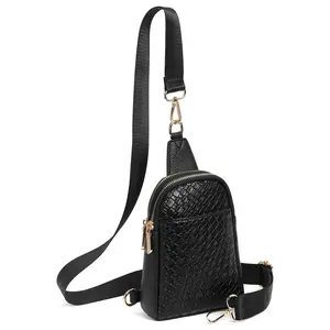 1pc Lightweight Water Resistant Women Crossbody Sling Bag, Durable Litchi Grain Spliced Woven Phone Purse, Left Right Shoulder Universal Shoulder Bag for Students Office Workers Daily Shopping