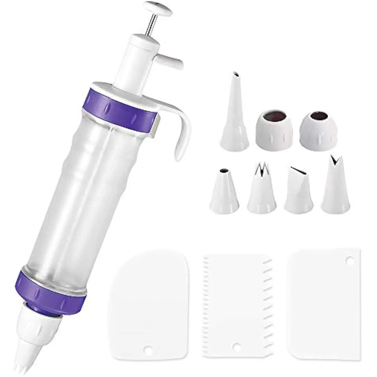A set of Framing Guns Cake Baking Tools, Dessert Decorating Syringe Kit, Including 7 Icing Nozzles, 3 Cream Scrapers Frosting Making Dessert Cream Piping Syringe Nozzles Kits for Cake Cookies Decoration, Dispenser, Piping Tip