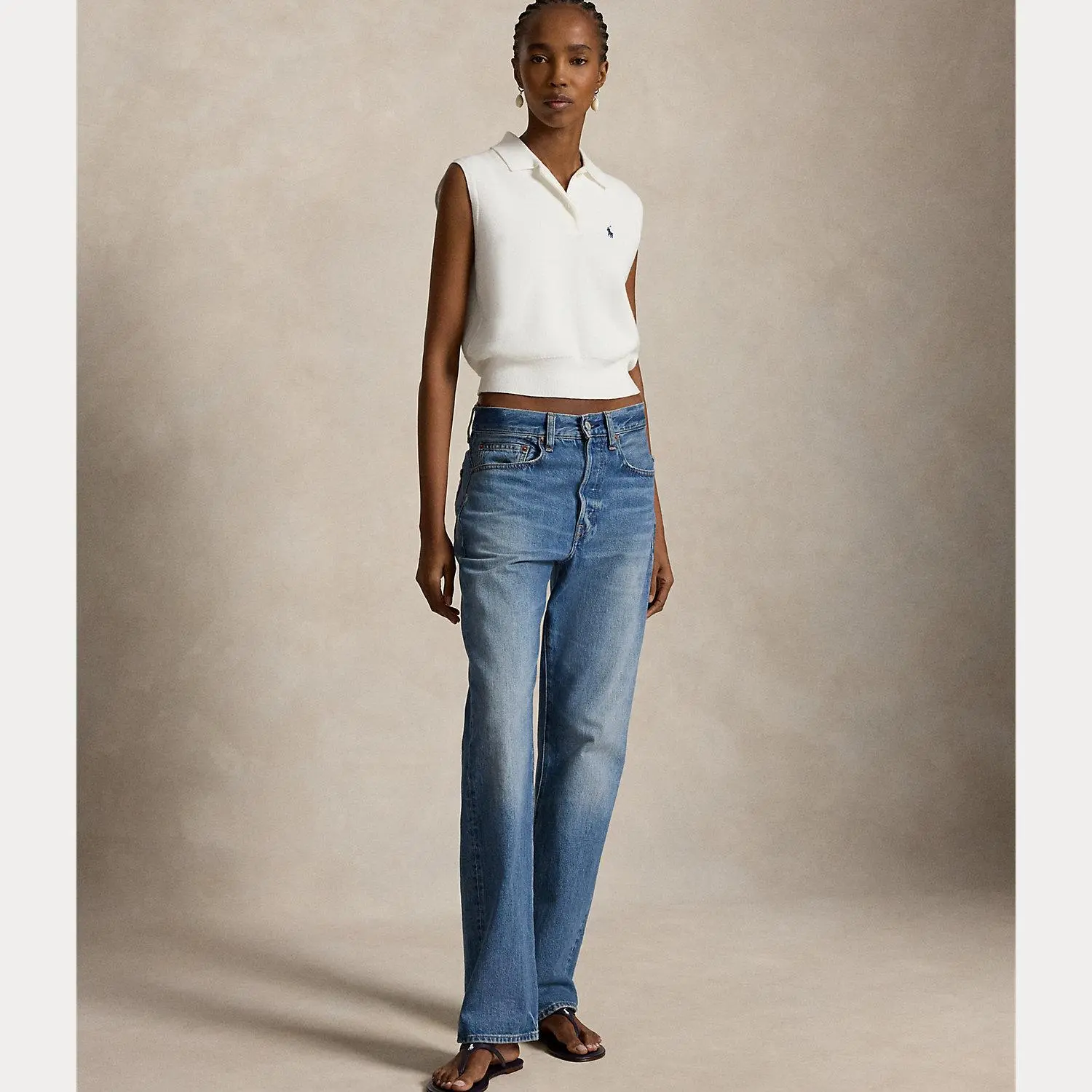 Polo Ralph Lauren - Cotton Cropped Sleeveless Polo Sweater