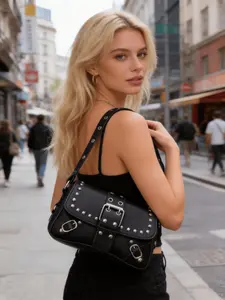 Studded Crescent Crossbody Bag, Small Underarm Purse, French Bread Style, Perfect for Shopping, Daily Dates, Holds Phone Wallet Makeup, Casual Trendy Purse