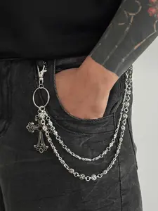 Men Women Fashionable Dual-Layer Pants Chain, Vintage Exaggerated Cross Pendant, Casual Hip-Hop Style, Daily Wear Accessory, Versatile Accessory, Waist Chain Accessory