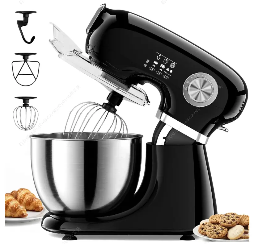 5.5QT Stand Mixer, 12 Speeds Tilt‑Head Electric Commercial Stand Mixer, 3‑In‑1 Kitchen Mixer with Bowl, Dough Hook, Whisk and Beater, for Baking Bread, Cakes, Cookies, Black