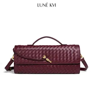 LUNÉ KVI Hand woven Soft Leather Baguette Bag Handbag Vintage Inspired Accordion Style Crossbody Wallet Envelope Clutch in Pu Leather Women's Crossbody Satchel,Adjustable Strap Crossbody Clutch Bag