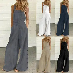 Baggy Hippie Overalls 2025 New Women's Sleeveless Side Pocket Casual Wide Leg Side Buckle Jumpsuit Chic Comfortable Womenswear Elegant