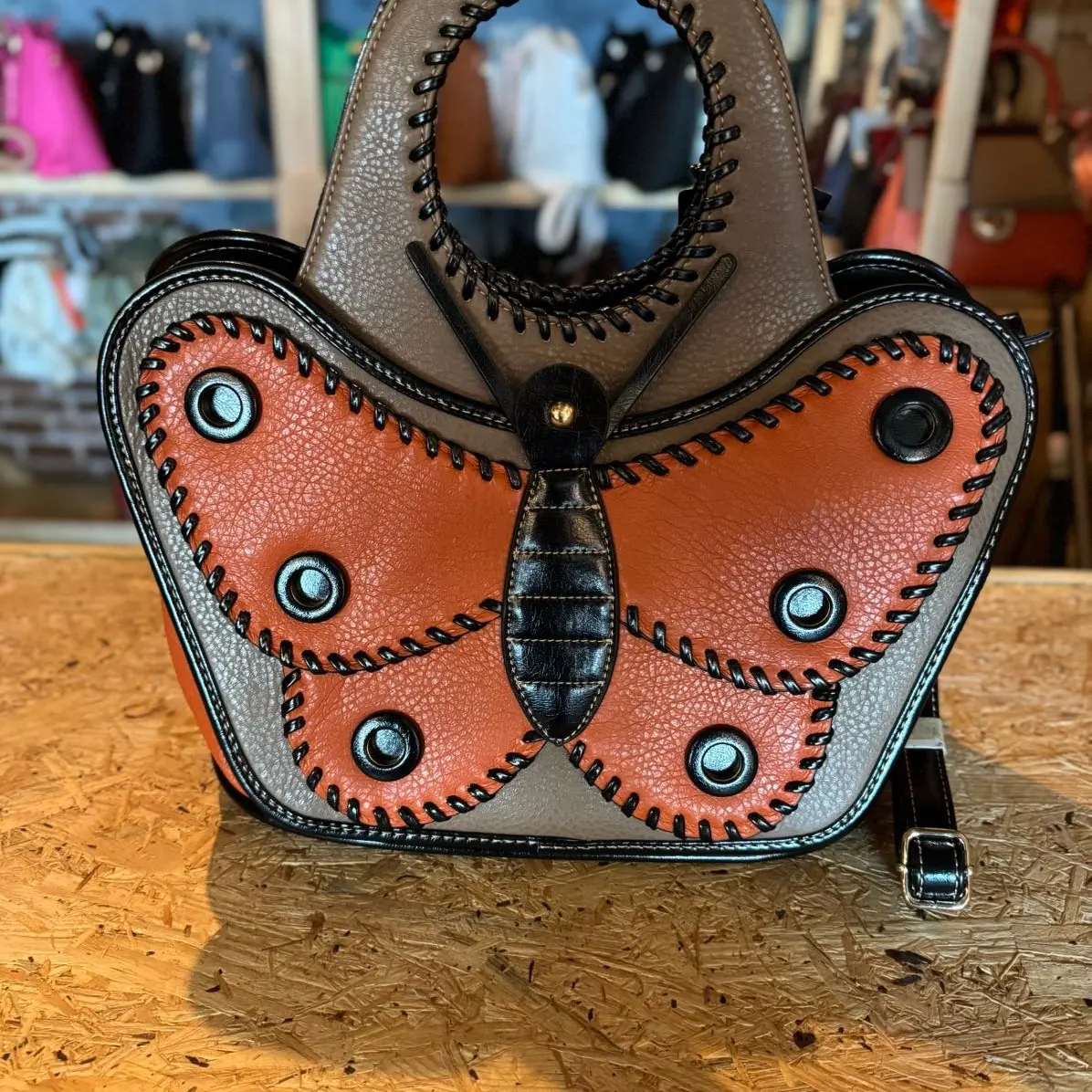 Orange and brown butterfly women’s handbag