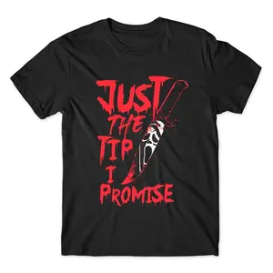 Just the tip i promise Ghostface Scream shirt, Ghostface merch, Ghostface Knife shirt, Horror Movie character shirt, Horror Movie merch Cotton Menswear horror movie Soft Top Collar Garment