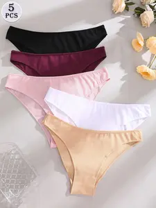 Women's Low Waist Cotton Triangle Panties Set, 5 Pieces Pure Color Underwear, Comfortable and Breathable Brief, Perfect for Daily Wear, Fit