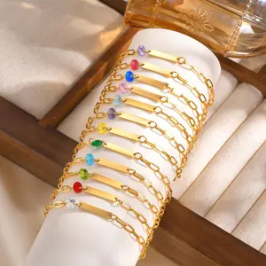 18K Gold-plated Stainless Steel Fashionable Synthetic Zircon 12 Birthstone Geometric Women's Bracelet, Birthday Gift, Christmas Gift, Daily Casual Wear Jewelry