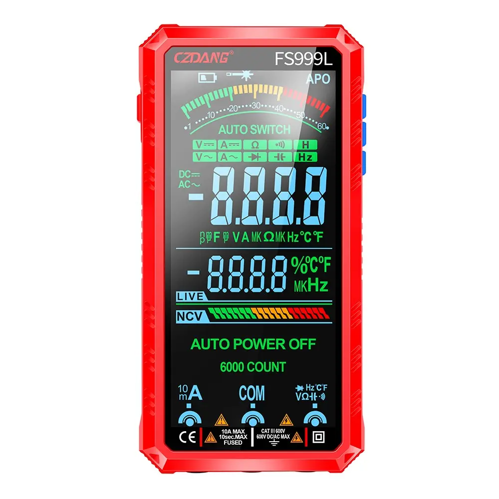 CZDANG FS999L Fully Automatic True RMS (TRMS) 6000 Count Digital Voltmeter, Digital Multimeter - A reliable voltage tester, Car Voltage Tester, Voltage Monitor suitable for home, automotive, and industrial applications; a professional electrical tool