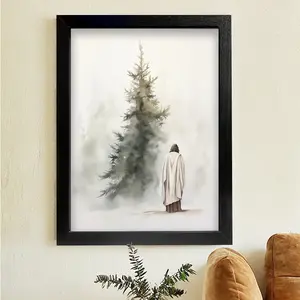 1pc Black Framed Wall Art, Jesus and The Christmas Tree Wood Frame Canvas Prints Poster, Ready To Hang, Birthday Party Decor, New Year Halloween Christmas Easter Gift, Home Living Room Office Wall Decor, Perfect Gift and Home Decor wall art