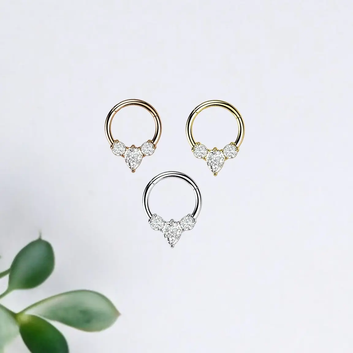 16g 3 gem septum clicker, surgical steel hinged segment hoop