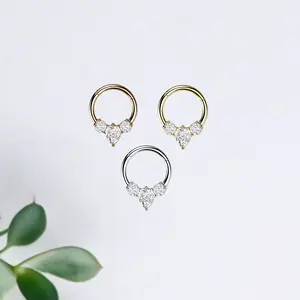 16g 3 gem septum clicker, surgical steel hinged segment hoop