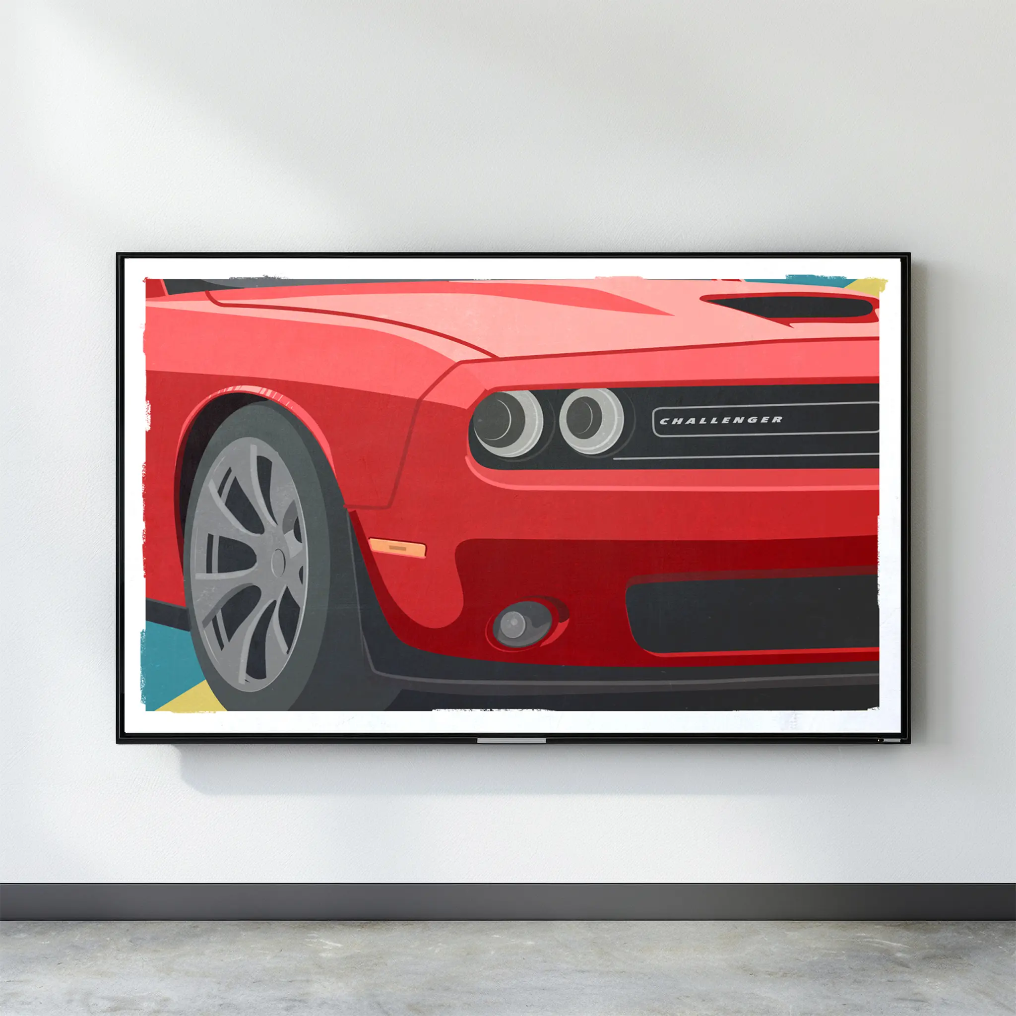 Dodge Challenger Hellcat Poster – Classic American Muscle Car Wall Art Print | Modern Retro Garage Decor for Car Enthusiasts, Auto Racing Fans, Gift for Men, Sports Car Lovers | Bold Red Pop Art Style