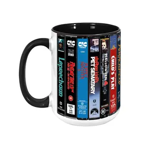 [SALE UP TO 51%] VHS Horror Movies Collection Mug, Retro 80s Slasher Tape Spines, Scary Movie Fan Gift, Halloween Decor
