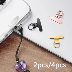 2/4PCS Mini Mobile Adjustable Phone Lanyard Patch Pad Phone Strap Holder Stainless Steel Silent Hole Clip Ultra-thin Metal Back Patch Sturdy Connection Piece Phone Accessories