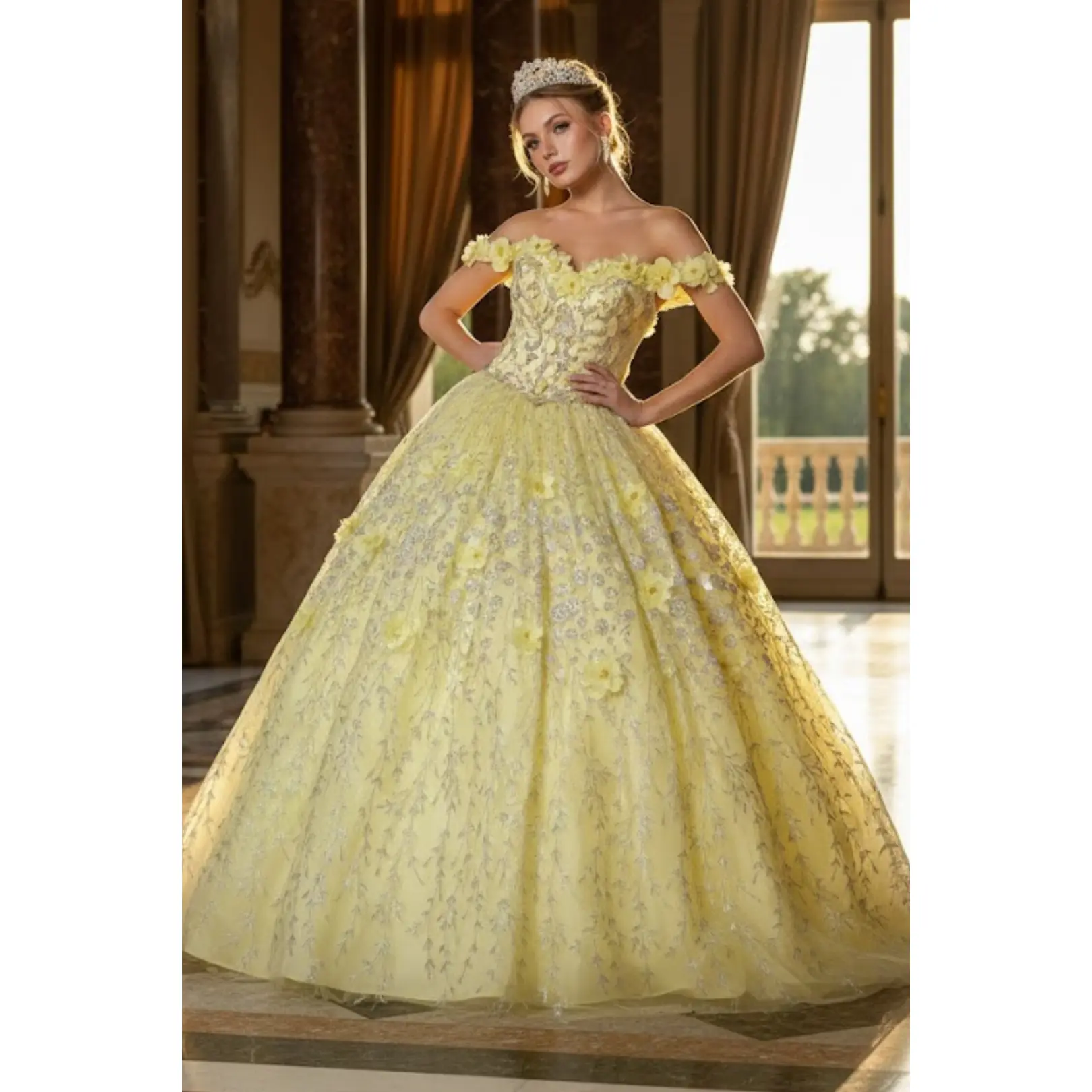 gold dress for sweet 16 Long Ball Gown Sweet 16 Sequin Quinceanera Dress main image 0