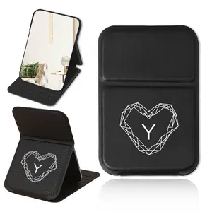 Handheld Portable Leather Makeup Mirror, Adjustable HD Design, Non-Slip Surface, Perfect for Students & Dorms, Personalized Initial Option Available