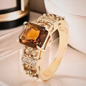Luxury Square CZ Ring – 14K Gold Plated Elegant Ring for Engagement, Party & Special Occasions