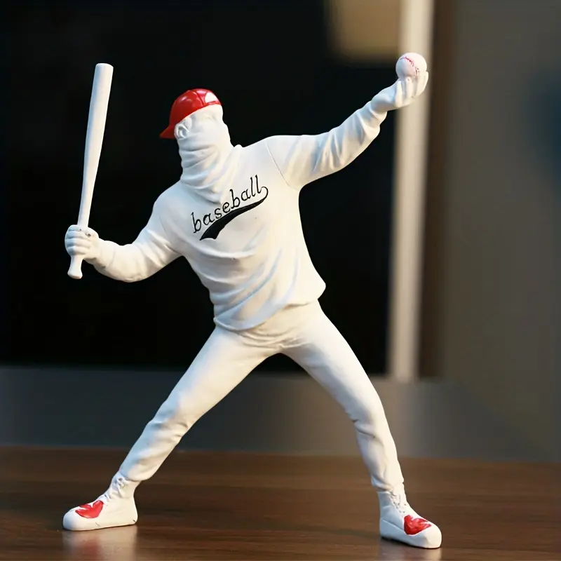 1pc Playing Baseball Statue, Modern Baseball Boy Sculpture, Creative Art Figurines Collectible Ornament Gift, For Home Living Room Bedroom Office Desk Bookshelf Decor
