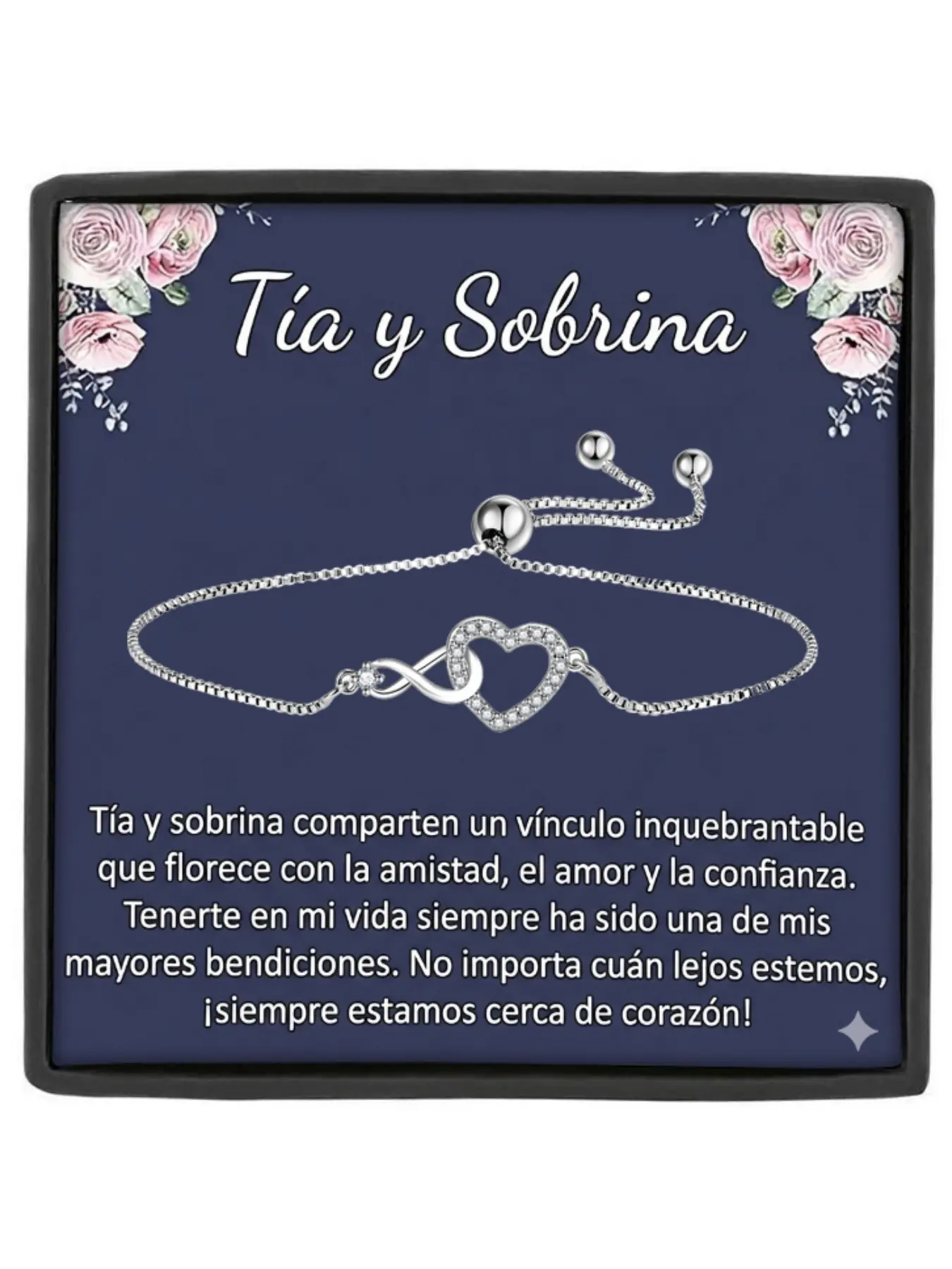 Aunt & Niece Bracelet Heart & Infinity Symbol Slider Bracelet with Message Card and Gift Box Birthday/Christmas/Anniversary Gift