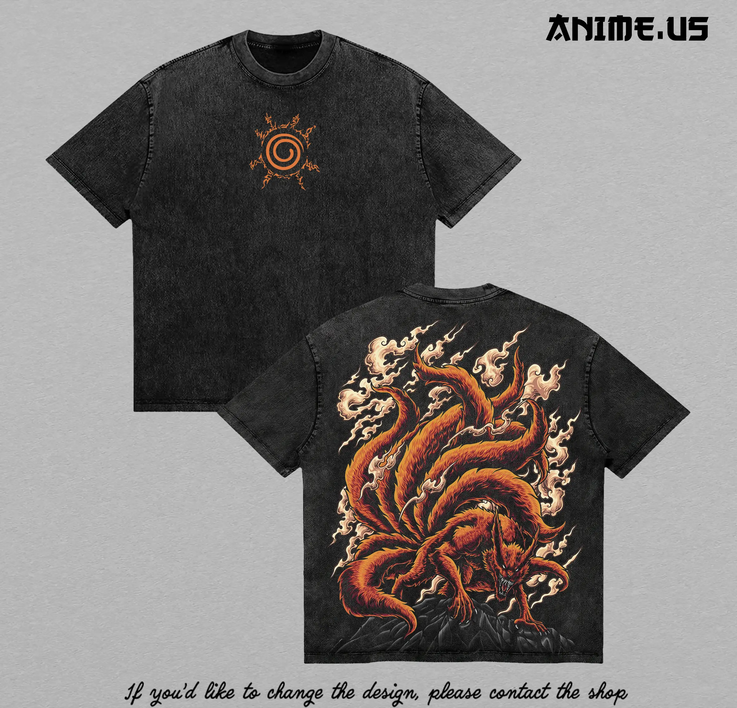 JINCHURIKI KURAMA NINE TAILED FOX- Naruto Shippuden Double Printed Uniex Oversized Naruto Merch Naruto Washed Tee Anime Manga Lightweight Gift For Man