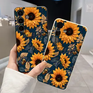 Sunflower Patterned Phone Case Compatible with Galaxy S23 Ultra S24 Plus S25 S22+ Shockproof Full Camera Protection Durable Slim Silicone Cover