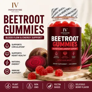 INNOVAVIBE Beetroot Glow Gummies – Beet Root Nitric Oxide Gummies for Energy, Blood Flow & Circulation Support, Vitamin B12 & Grape Seed Dietary Supplement