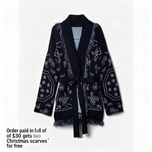 Wo's Print Knitted Cardigan Casual Chic V-neck Long Sleeve Single-breasted Loose Sweater 2025