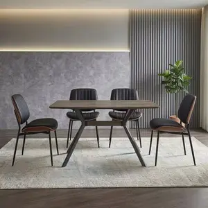 47.24in Modern Minimalist Dining Table, MDF Wood Top with Beveled Edge, X-Shaped Metal Legs with Adjustable Feet, for Dining Room Kitchen furniture