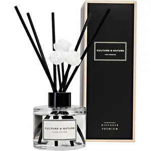 Reed Diffuser Set 4oz (120ml) Clean Cotton Scented Diffuser with Sticks Home Fragrance for Bathroom Shelf Decor