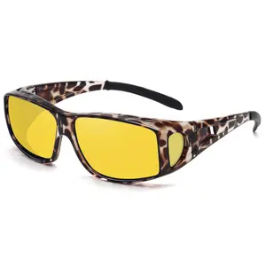 MEETSUN Designer Night Vision Lens Fit Over Glasses Sunglasses for Men & Women unisex - Polarized UV 400 Protection, Y2K Wrap Around Cool Frames for Outdoor/Driving/ fishing ( eye wear solution anti-glare )