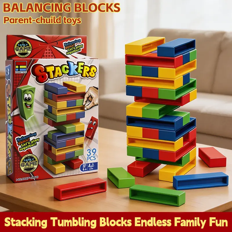 Classic Wooden Jenga Stacking Game - 54-Piece Block Tower, Plastic-Enhanced Brain Teaser, Educational Toy for Kids Ages 6+, 8-10 Years Family Activity Game
