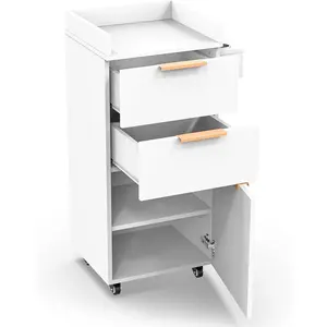 OmySalon Salon Trolley with Wheels, 2 Drawers & 1 Storage Cabinet, Salon Cart for Hair Stylist, Portable Styling Station for Barbershop Beauty Spa