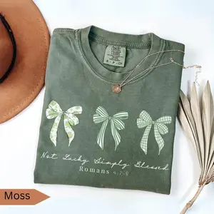Comfort Colors Not Lucky Simply Blessed T-shirt, Christian St Patrick's Day Tshirt, Coquette Bow Shamrock Tee, Religious Gift For Women