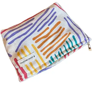 Storage Bag, Makeup Backpack Pencil Case & Back-to-School Home Organizer Use, For Women Students, 1-Piece Portable Zippered Organizer, Chic Synthetic Colorful Striped Bohemian Christmas Gift Supplies