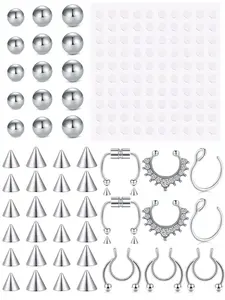 Fake Eyebrow Ring Fake Lip Labret Studs Fake Nose Septum Ring Replacement Balls Spike With Sticker, Non Piercing Body Jewelry, Trendy Jewelry, Smile Design Angel Bites and Snake Bites, Fashion Accessories for Women & Men