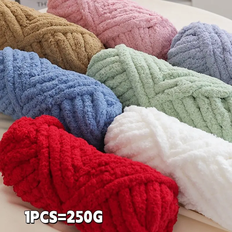 Thick Chenille Yarn 250g for Hand Knitting, Making Bags Hats Blankets Pillows Seat Cushions Cat Bed, Gradient Colors Arm Knit
