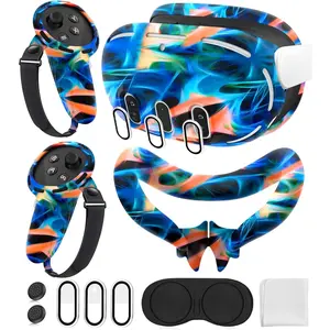 Cover Set Compatible with Oculus/Meta Quest 3, Touch Controller Grips Cover, VR Shell Cover, Facial Interface Cover, Protective Lens Cover, Tempered Glass Lens Caps (Aurora Orange)