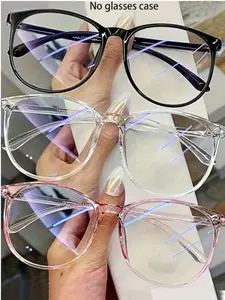 Women's Casual Plain Eyewear Set, Trendy Casual Eyeglasses, Anti-Blue Light PC Frame Glasses, Daily Wear Suitable All Season, 3-Piece Combination