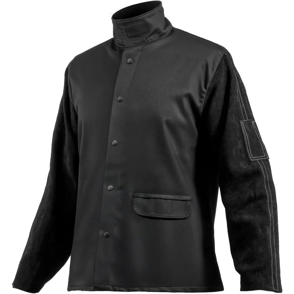 VEVOR Flame Resistant Welding Jacket, Heavy Duty Split Cowhide Leather Sleeves + 9 oz. FR Pure Cotton Body, Heat-Resistant Welding Safety Jacket for Welder Fitters - L Size