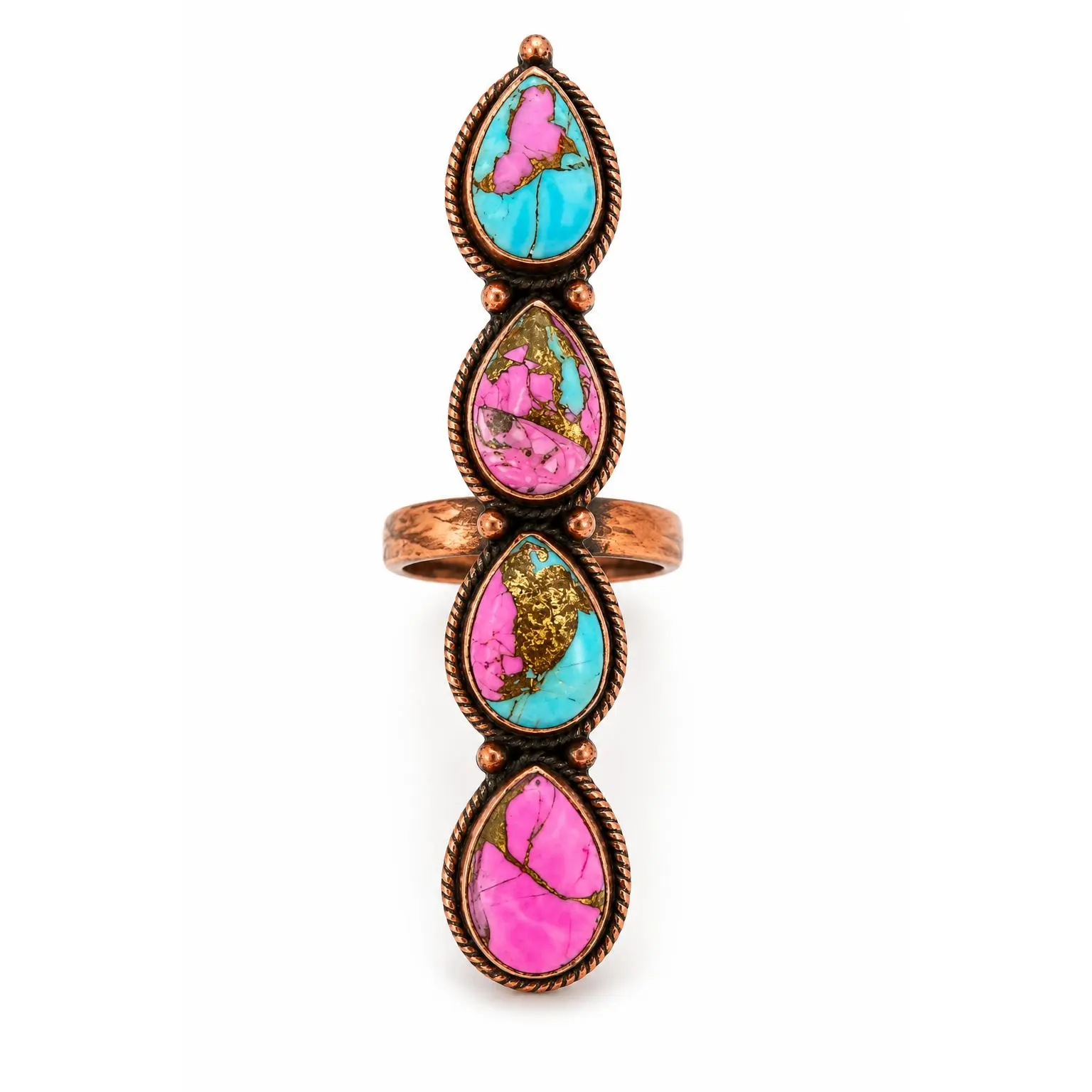 Size 6.25 Cotton Candy Kingman Turquoise Pure Copper Crawler Ring