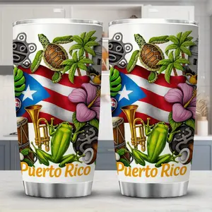 20oz 304 Steel Insulated Flask Bottle, Puerto Rico Elements Design, Reusable Leakproof Vacuum Flask for Adults’ Gym Workouts, Ideal Cultural Gift for Puerto Rico Enthusiasts