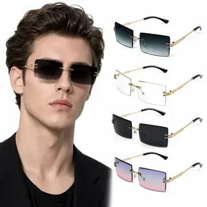 4PCS Metal Frameless Vintage Square Glasses, Rectangle Glasses for Women Men Vintage Rimless Square Glasses
