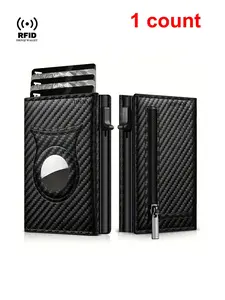 Rfid Men's Wallet with Airtag Holder, Slim Carbon Fiber Credit Card Case, Anti-Theft, Multi-Card Slots, Zipper Coin Pocket, Rfid Blocking Wallet